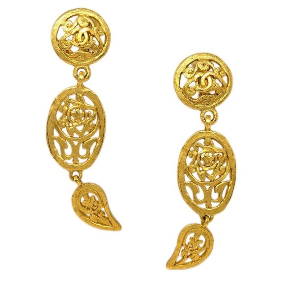 Chanel Dangle Earrings Clip-On Gold 95A 115402 - Picture 1 of 4